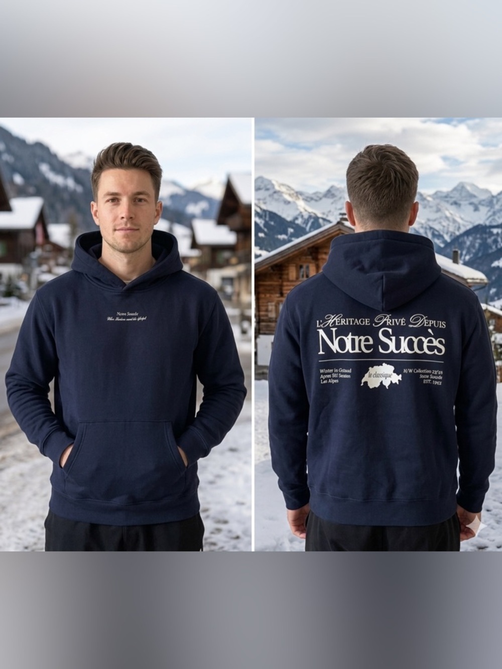 Classic Navy Men's Pullover Hoodie with Subtle Chest Script